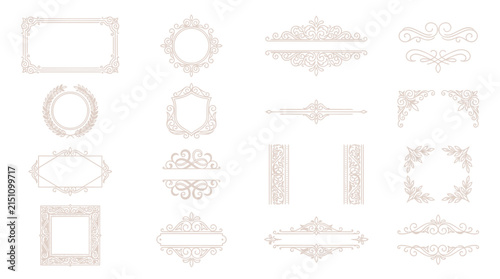 Ornate Scrollwork Embellishments Set, Decorative Vintage Borders & Frames