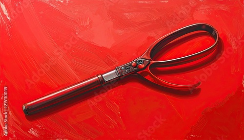 Vintage Scissors on Bright Red Background.