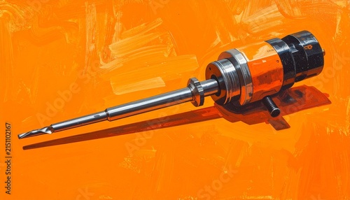 Industrial Drill Bit on Vibrant Orange Background.