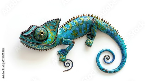 Detailed turquoise chameleon figurine