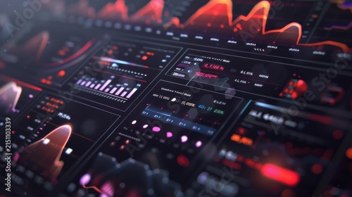 Futuristic data dashboard displays