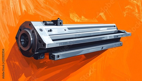 Industrial camera lens mounted on precision metal rail system.