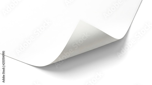 Blank white paper corner curling with soft shadow.