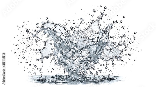 Dynamic water splash isolated on white background.