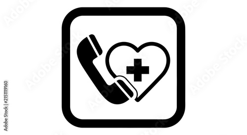 Medical Emergency Phone Call Icon: Heart with Cross and Handset Symbol
