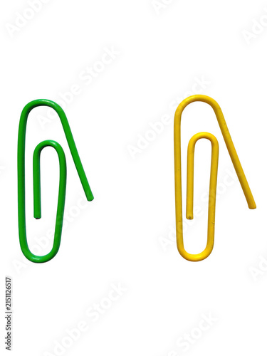Green and yellow paper clips