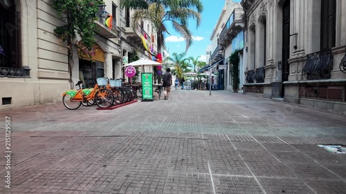 Montevideo street view with historic architecture and urban traffic, Uruguay