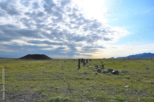 Quadro su tela Ancient Besshatyr kurgan burial mound complex in Altyn-Emel National Park