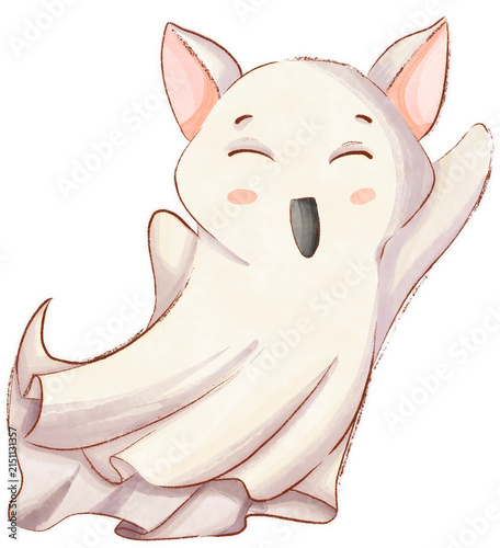 Happy ghost cat watercolor clipart halloween spooky cute decor icon
