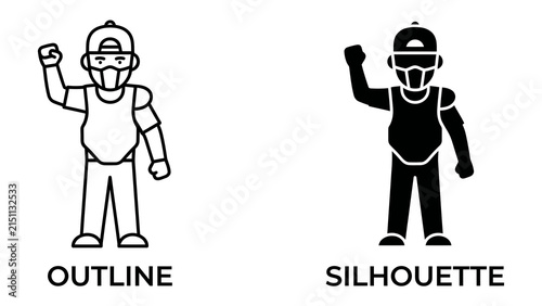 Obraz na płótnie Protest Icon: A stylized representation of a person in protest, depicted as both an outline and a silhouette, with a raised fist symbolizing defiance and solidarity