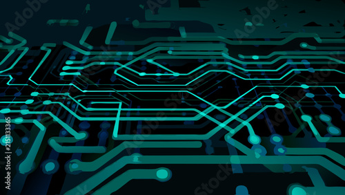 фотографія A teal circuit board pattern displays complex interconnected lines and nodes aga