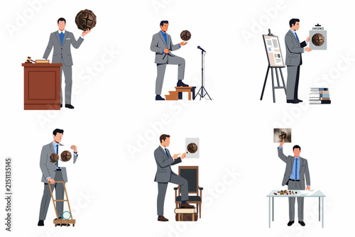 Фотография Set of Professional Businessman as Art Historian and Auctioneer Presenting Ancie