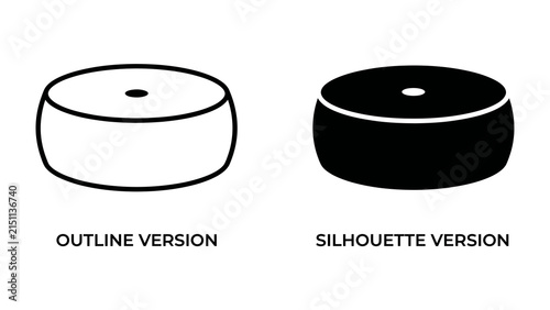 Photography Hockey Puck Design: A hockey puck is displayed in two distinct styles: a clean outline and a stark silhouette, offering versatility for graphic design applications