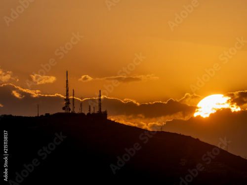 Cuadro en lienzo Sunset over telephone signal repeaters in Calicanto (Valencia-Spain)