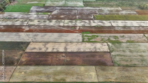 Canvastavla Aerial view of agricultural fields with different textures and colors of soil and crops