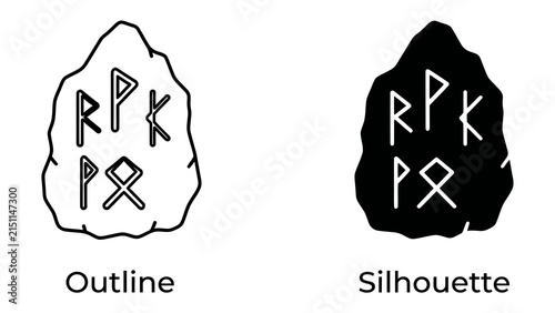 Obraz na plátne Rune Symbols: Ancient rune symbols displayed in both an outline and silhouette format, representing historical script and symbolic meaning