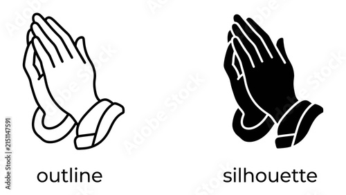 Fotografie Praying Hands Outline and Silhouette: A clear visual representation of hands clasped together in prayer, presented in both a clean outline and a bold silhouette, symbolizing faith and devotion