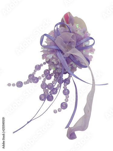 Canvastavla Beautiful purple flower corsage with ribbons isolated on white background isolat