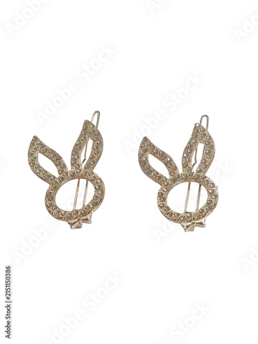 Shiny crystal rabbit ear shaped earrings isolated on white background isolated on transparent background