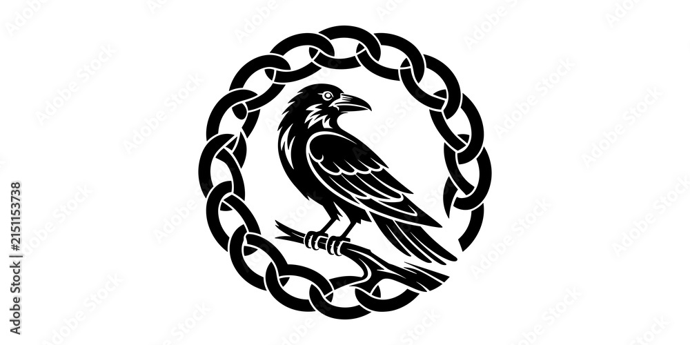 Obraz premium Celtic Raven Crow Silhouette in Knotwork Circle