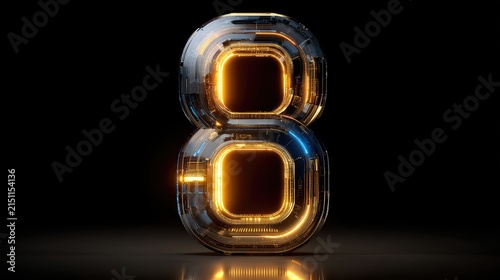 Glowing Number Eight with Neon Lights and Futuristic Design
