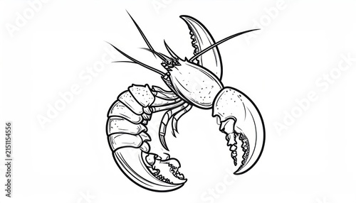 Line art drawing of a crawfish with large claws