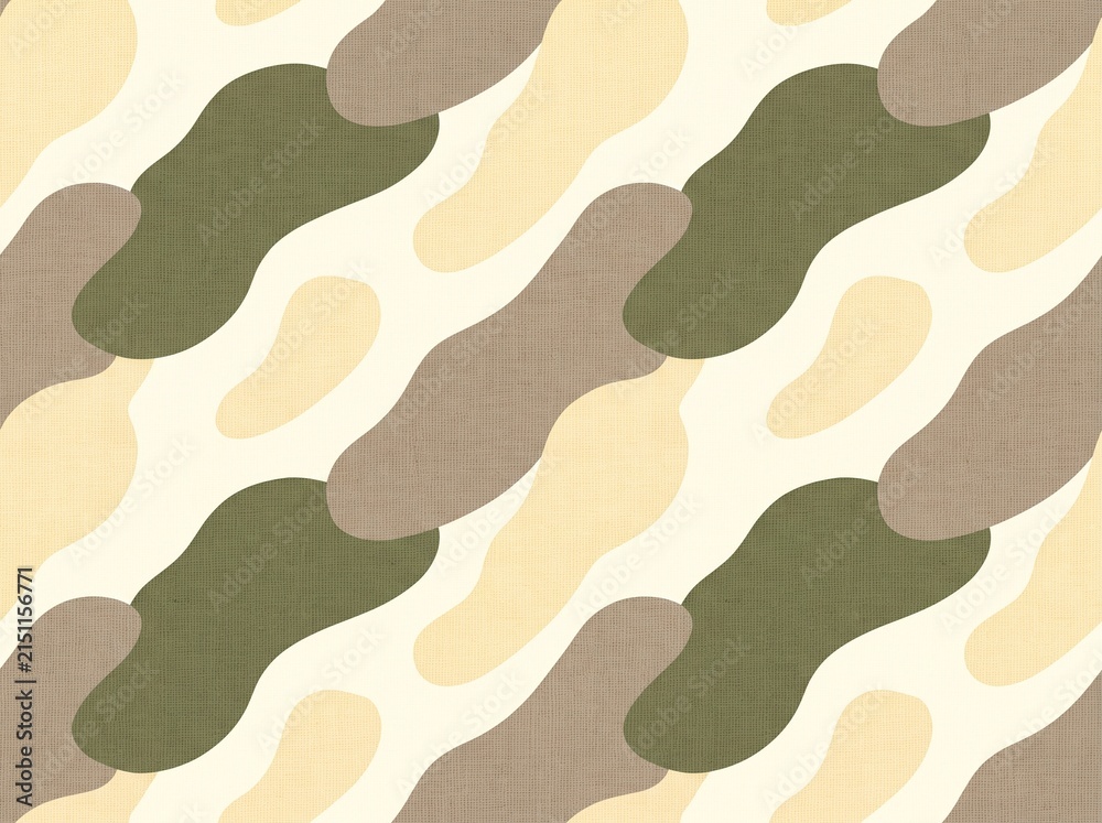 Naklejka premium Abstract organic camouflage pattern featuring seamless, fluid shapes in natural earthy tones. A versatile and modern background design, ideal for textiles, digital art, and graphic projects