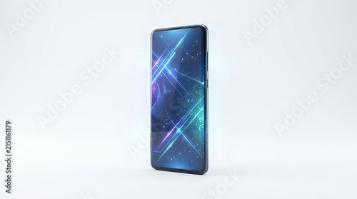 Modern smartphone with vibrant blue screen display.