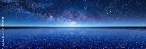 Vast Starry Night Sky Over Reflective Ocean Surface with Milky Way Galaxy