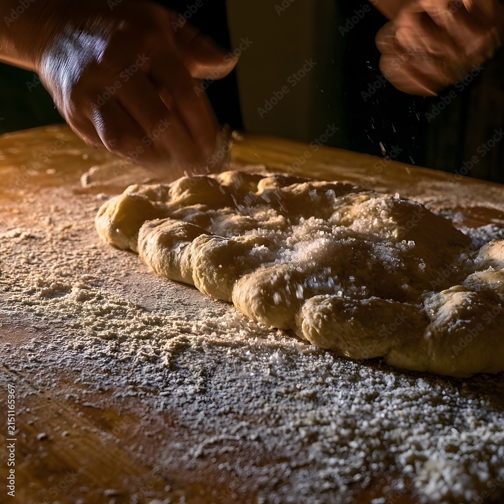 Fototapeta premium Rustic Focaccia Dough Preparation