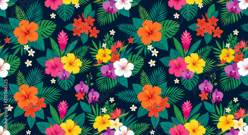 floral pattern flower yellow orange purple red blossom and leaves background
