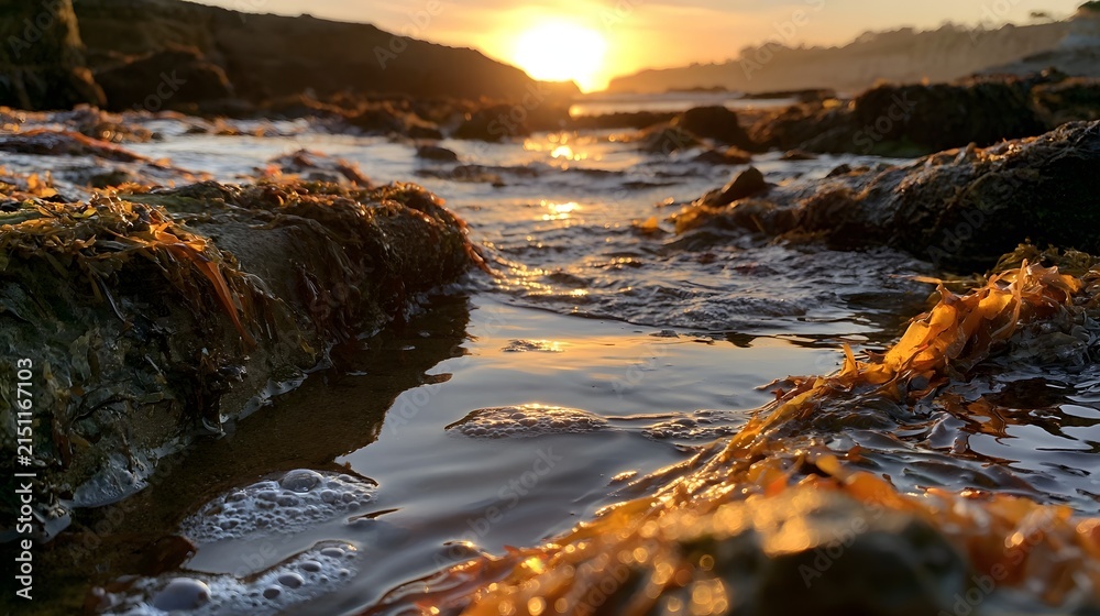 Fototapeta premium Beautiful isolated tide pool at sunset