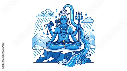 Canvastavla Meditating Deity with Flowing Water and Rain