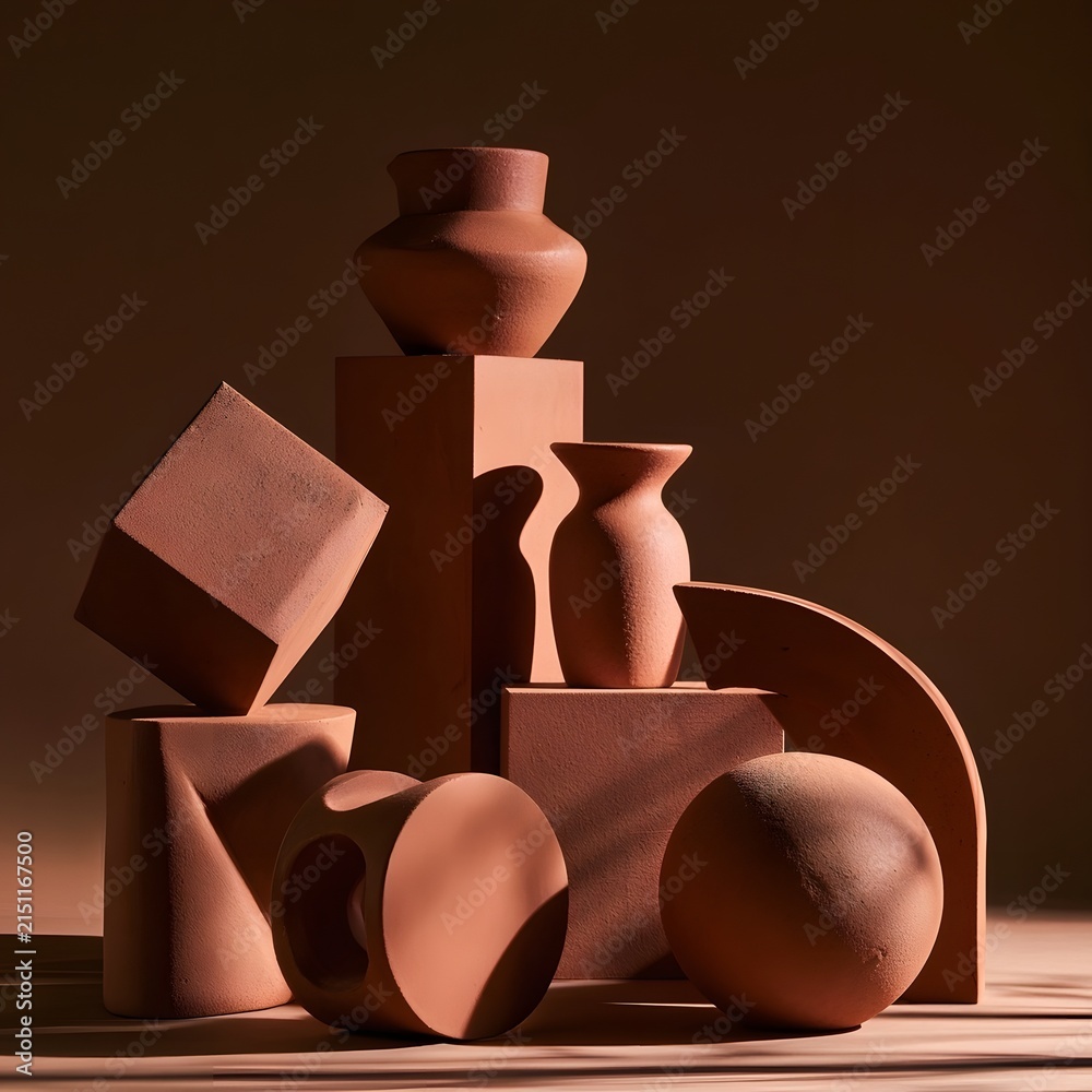Fototapeta premium Abstract geometric terracotta ceramic forms