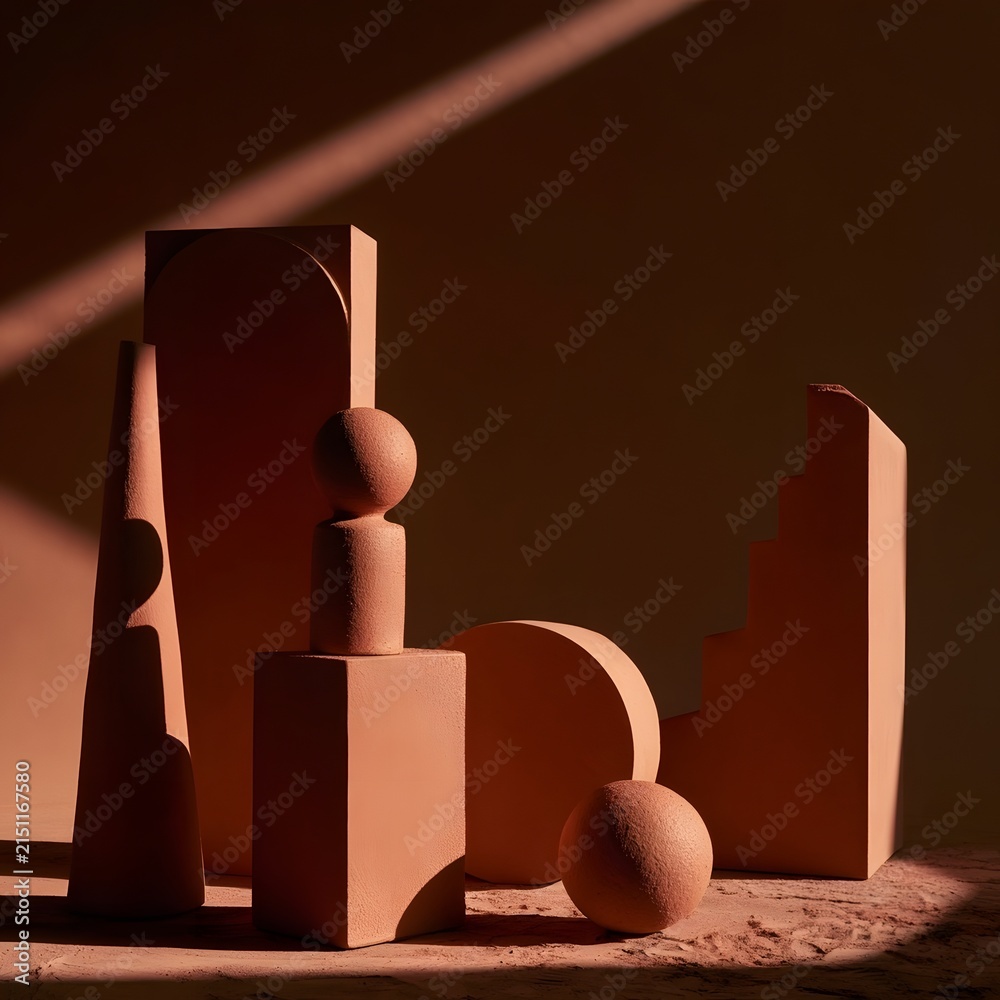 Fototapeta premium Abstract geometric terracotta ceramic forms