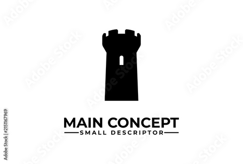 Castle tower icon representing a historic fortress or a strategic defense security concept design.