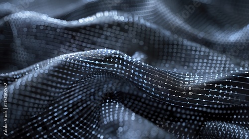 Smart textile fabric texture with embedded glowing micro circuits
