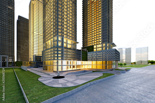 Building Towers Exterior View  3D Render