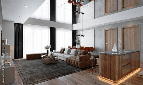 3d render luxury home interior living room