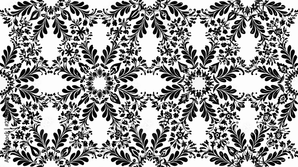 Obraz premium traditional floral ornament in black and white vector style traditional floral ornament black white vector style repeating pattern high contrast botanical design decorative element symmetrical layout