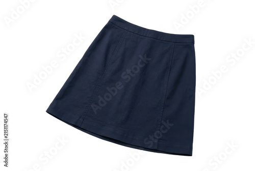 Navy blue mini skirt on black background.