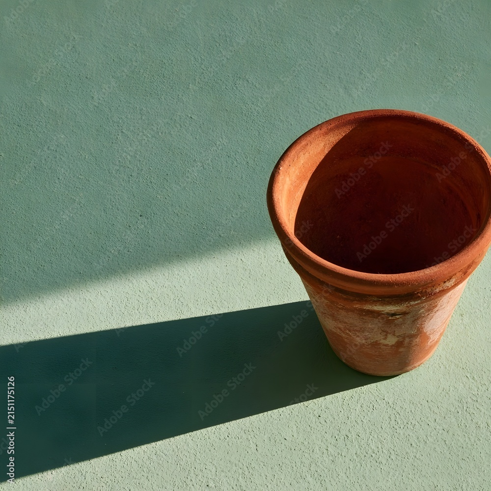 Fototapeta premium Terracotta planter on sage green background