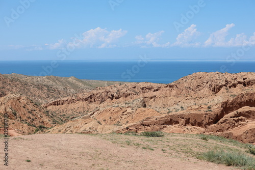 Skazka Fairy Tale Canyon and Issyk-Kul Lake in Kyrgyzstan, Central Asia