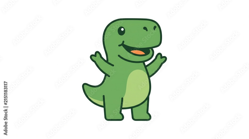 Obraz premium Friendly cartoon dinosaur standing and waving with dinosaur character prehistoric creature