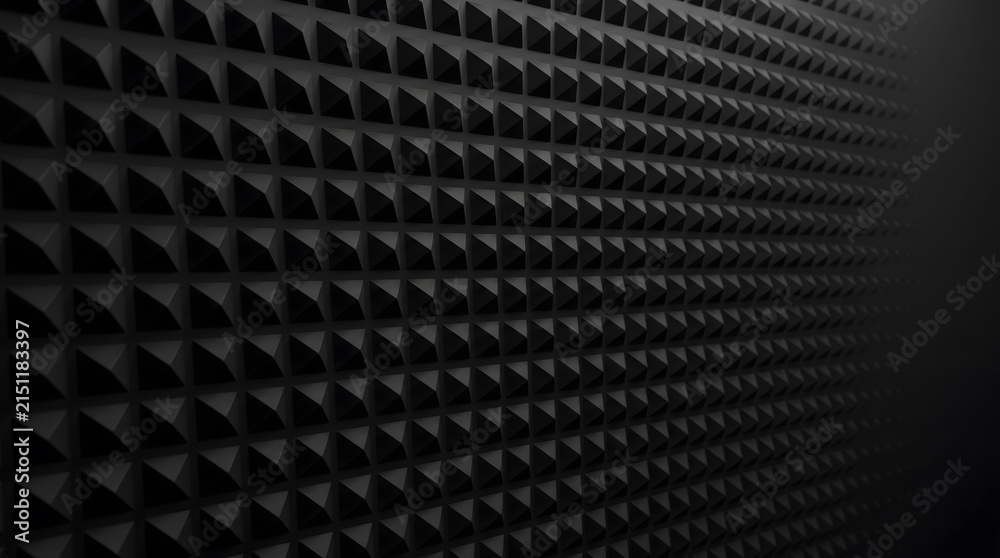 Naklejka premium Dark Black 3D Pyramid Texture Background with Acoustic Foam Panel Pattern