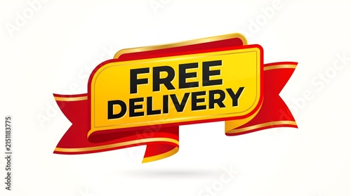 Free delivery yellow label with red ribbon for online shop shopping