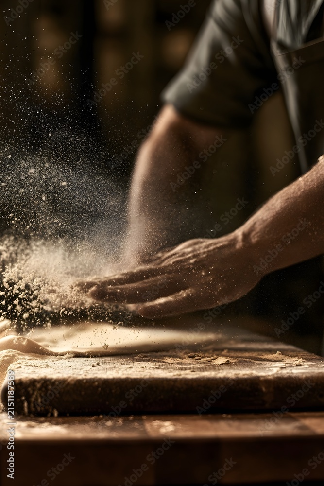 Fototapeta premium Handmade pasta mid-preparation with dusted semolina flour