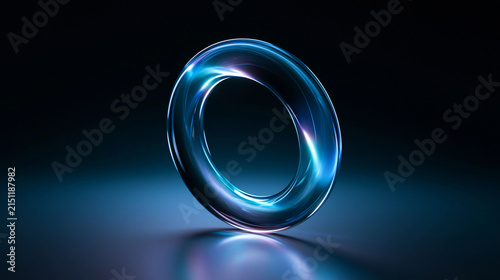 Futuristic Glowing Glass Torus Ring on Dark Background