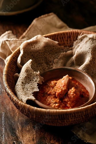 Ethiopian injera with doro wat stew