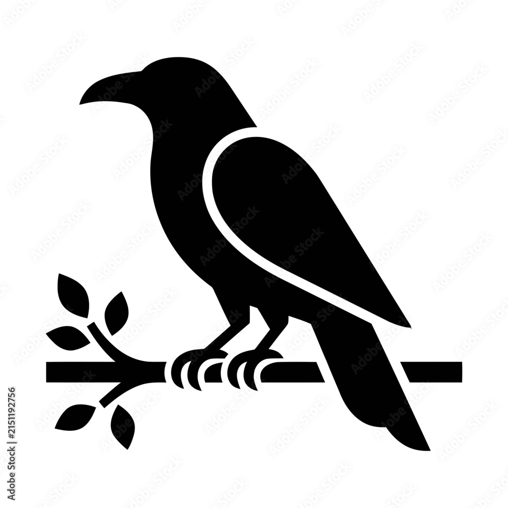 Obraz premium raven perched branch glyph icon